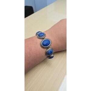 Lucky Brand Blue Cabochon Silver Tone Statement Bracelet Boho Chunky Jewelry
